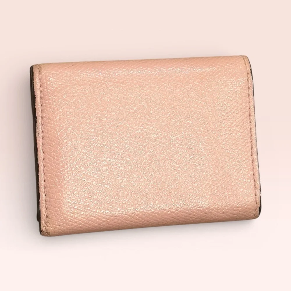 Fendi Compact Leather Wallet Blush Pink Gold Tone Logo Snap Closure - Picture 2 of 9